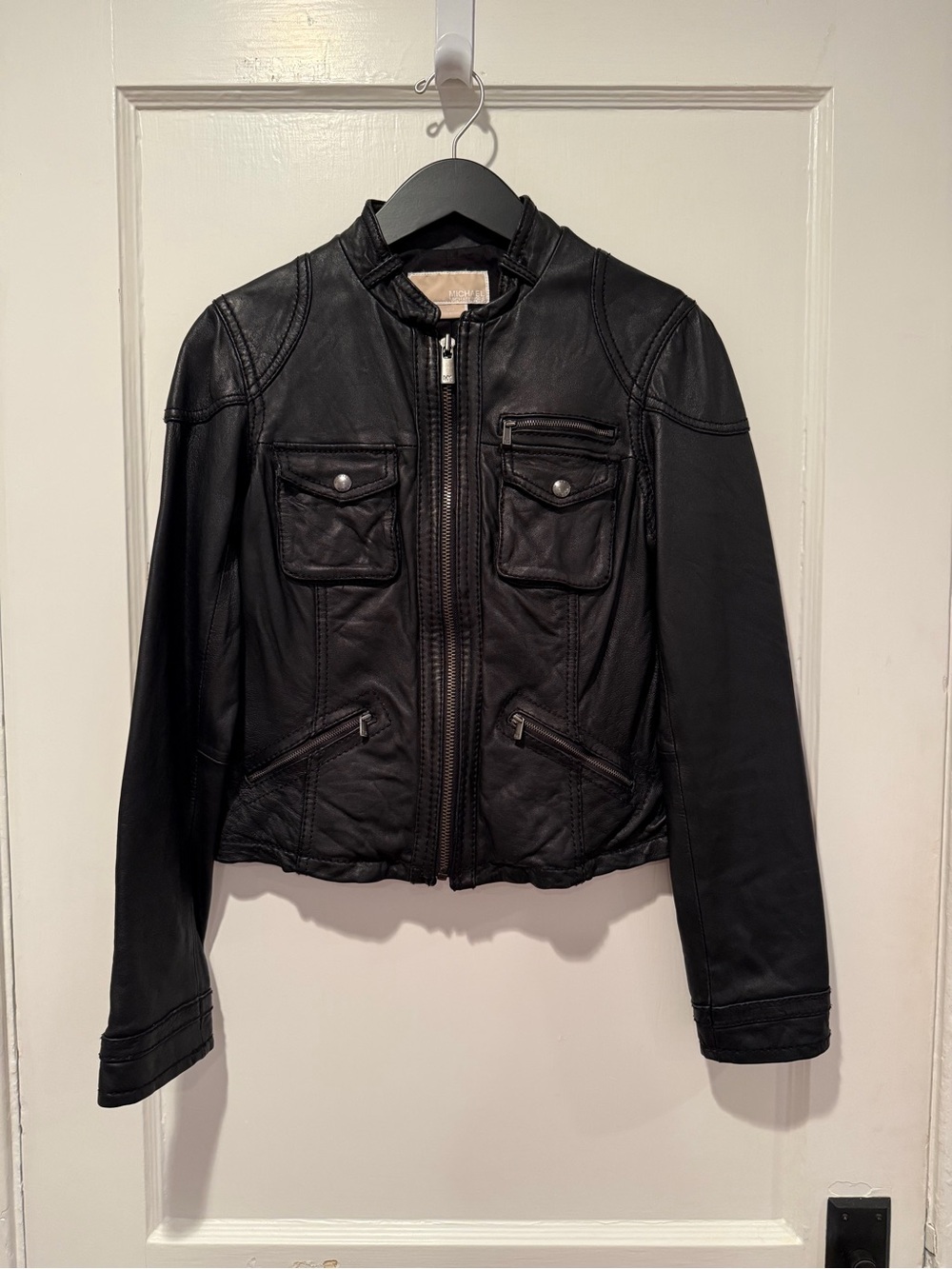 Michael Kors Black Leather Moto Zip Jacket
